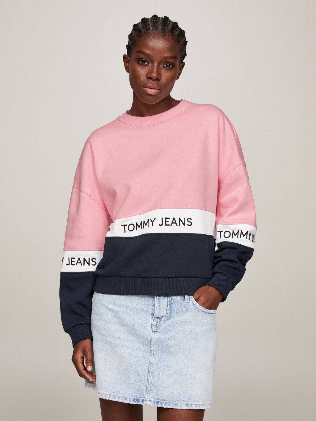 Colour-Blocked Fleece Sweatshirt, White / Multi, hi-res