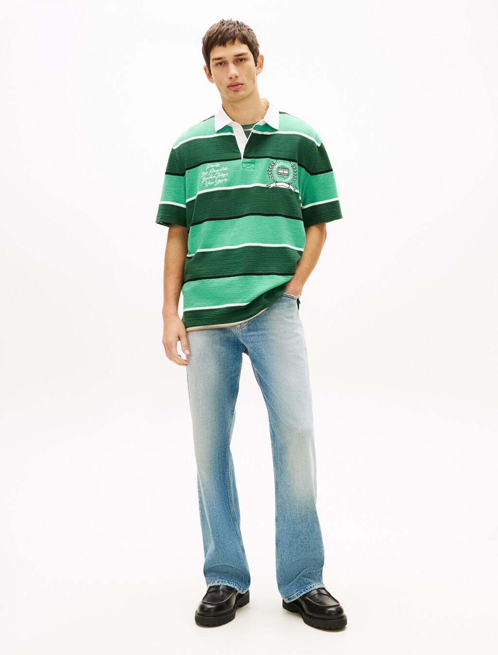 Relaxed Fit Rugby Stripe Embroidery Polo Shirt, Shadow Pine Stripe, hi-res