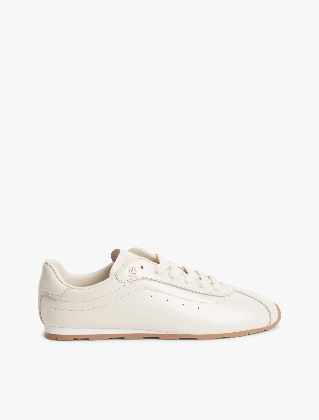 TH Monogram Plaque Leather Trainers, Soft Cream, hi-res