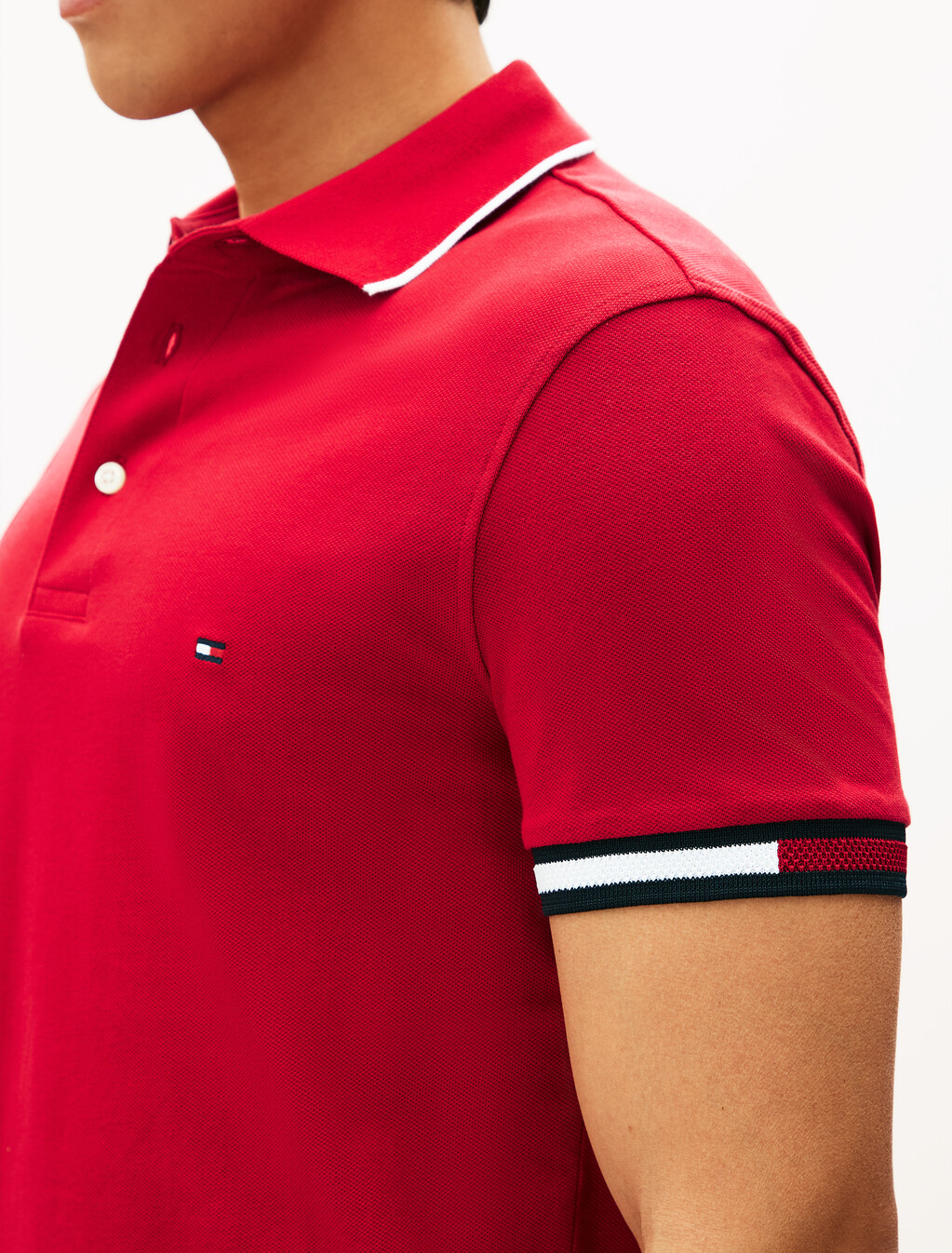 Slim Fit Signature Cuff Polo Shirt, Medium Red, hi-res