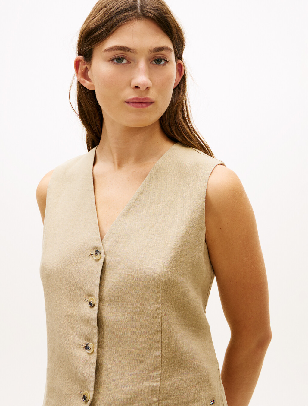 Essential Linen Vest, Beige, hi-res