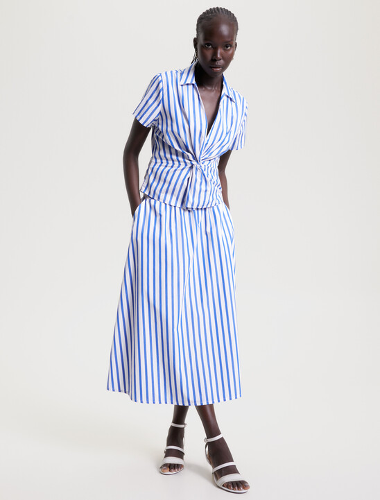 Stripe Poplin Midi Skirt