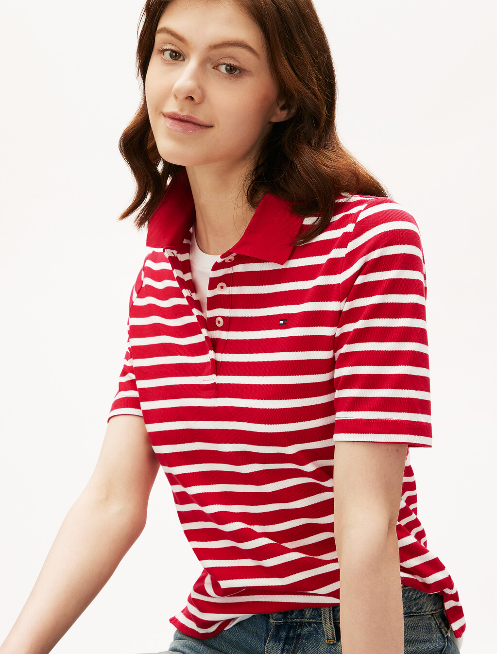 1985 Collection Flag Embroidery Regular Polo, Primary Red/Ecru Stp, hi-res
