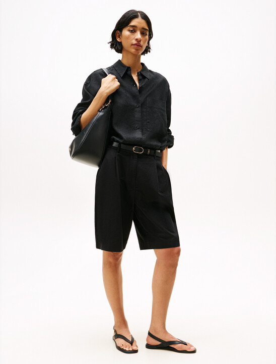 Wide Leg Bermuda Shorts With Linen