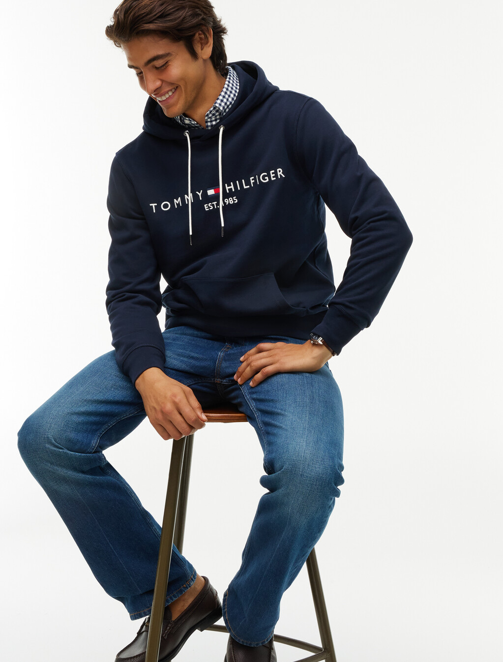 Tommy Logo Hoodie, Navy Blue, hi-res