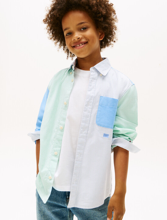 Boys Stripe Color Block Oxford Shirt