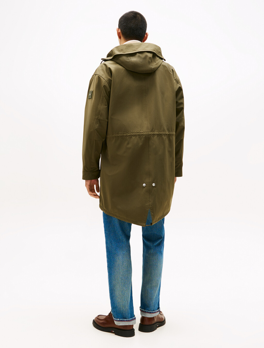 Windproof Logo Patch Hooded Parka, Army Green, hi-res