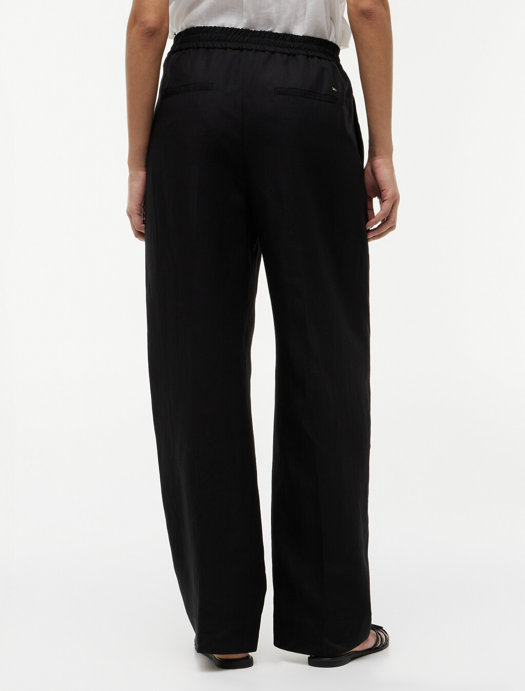Loose Straight Trousers With Linen, Black, hi-res