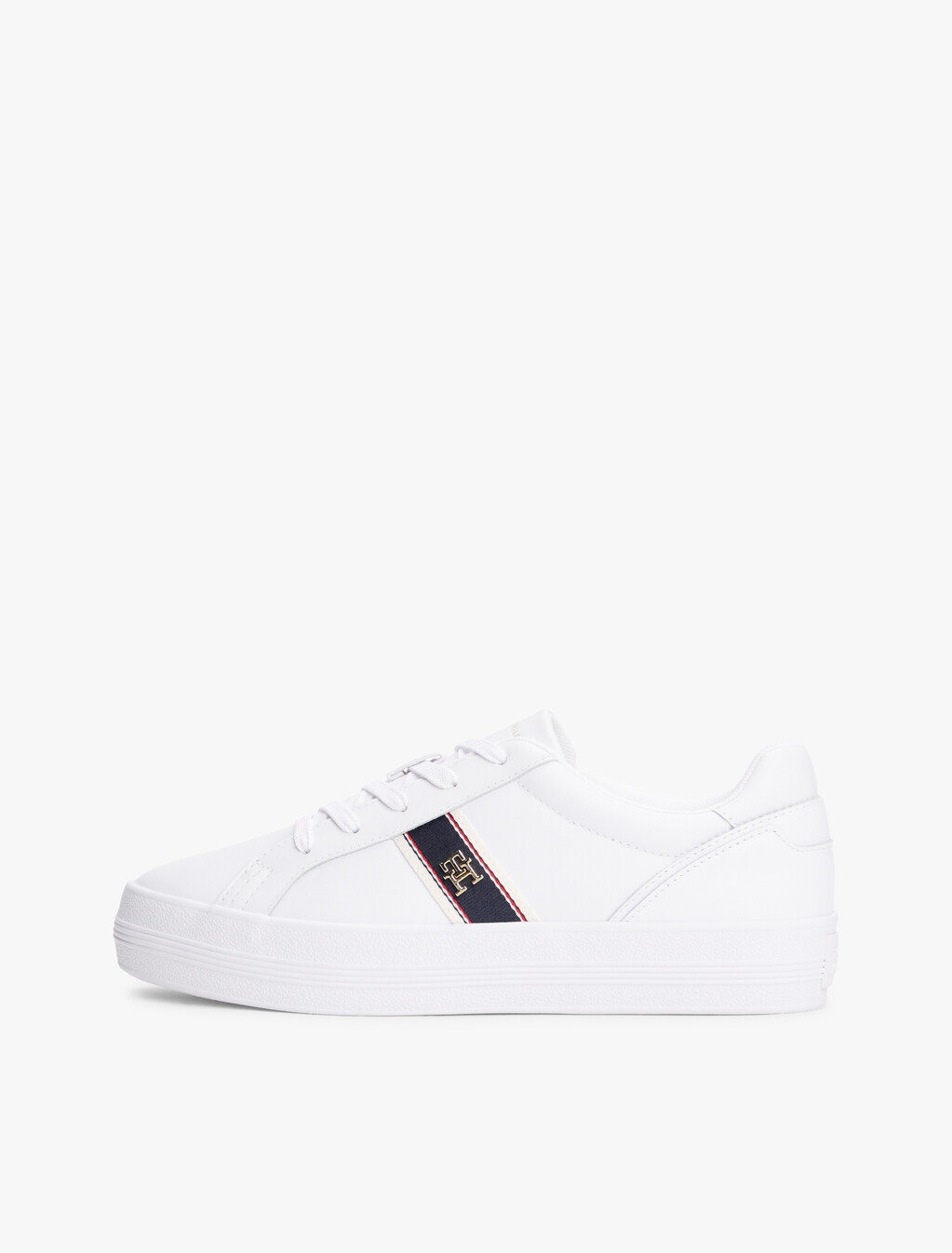 Webbing Vulcanized Leather Sneaker, White, hi-res