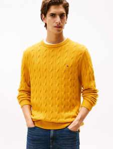 Pure Wool Cable Knit Jumper, Countryside Yellow, hi-res