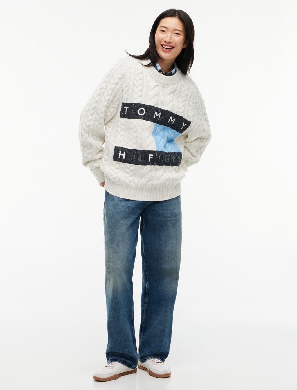 Wool Blend Cable Knit Jumper, Ecru / Well Water, hi-res