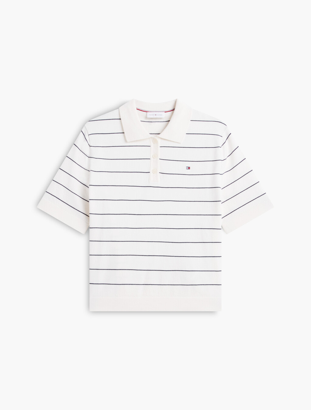 Flag Embroidery Knit Boxy Polo Jumper, Ivory Petal/Dark N Navy Stp, hi-res