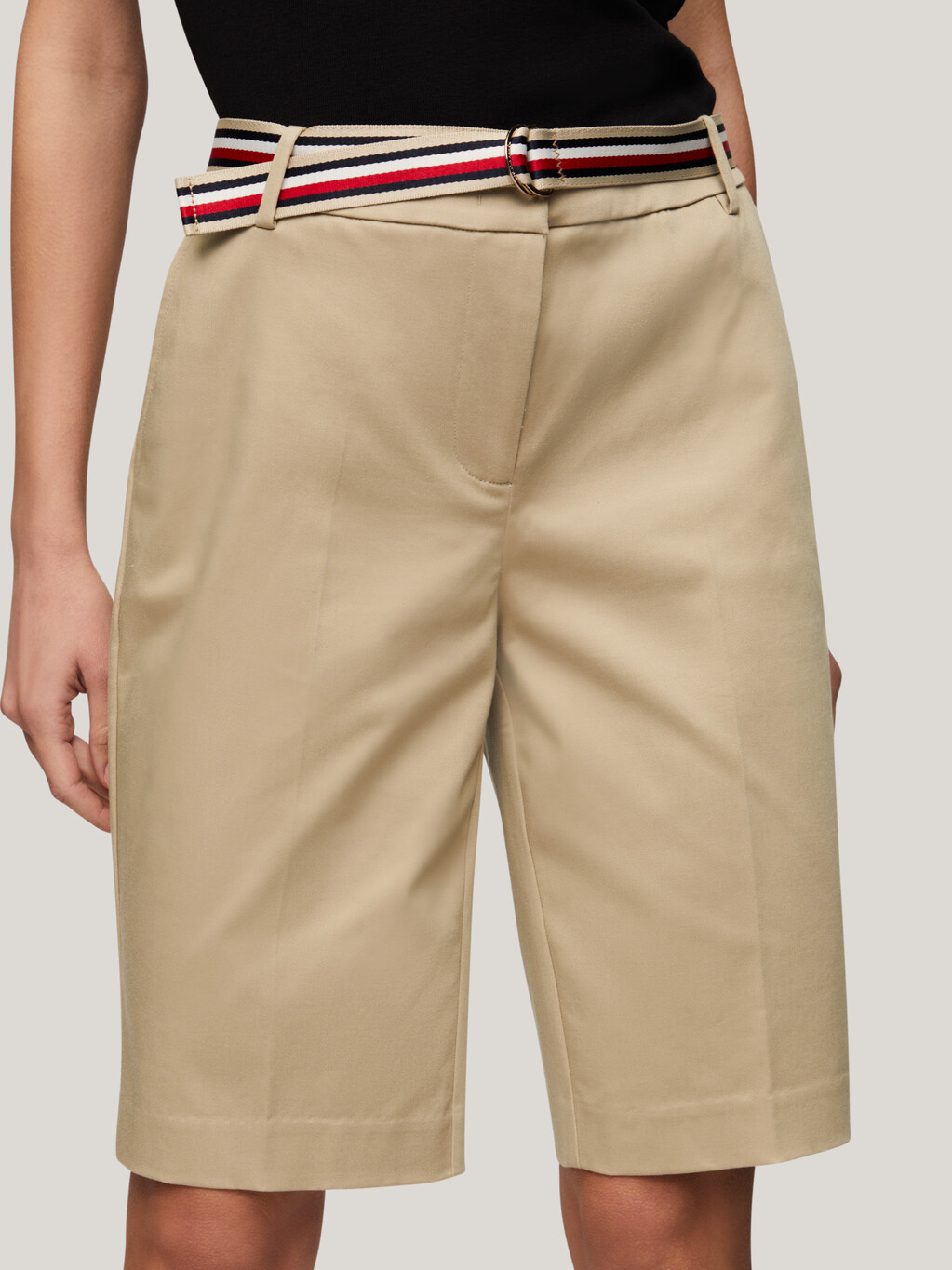 Belted Bermuda Shorts, Beige, hi-res