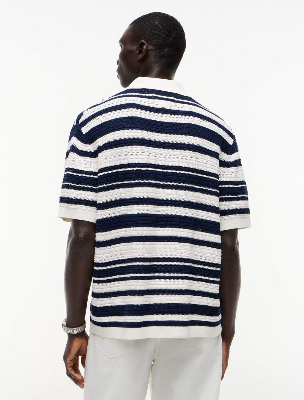 Regular Breton Stripe Short Sleeve Shirt, Ivory Petal/ Carbon Navy, hi-res