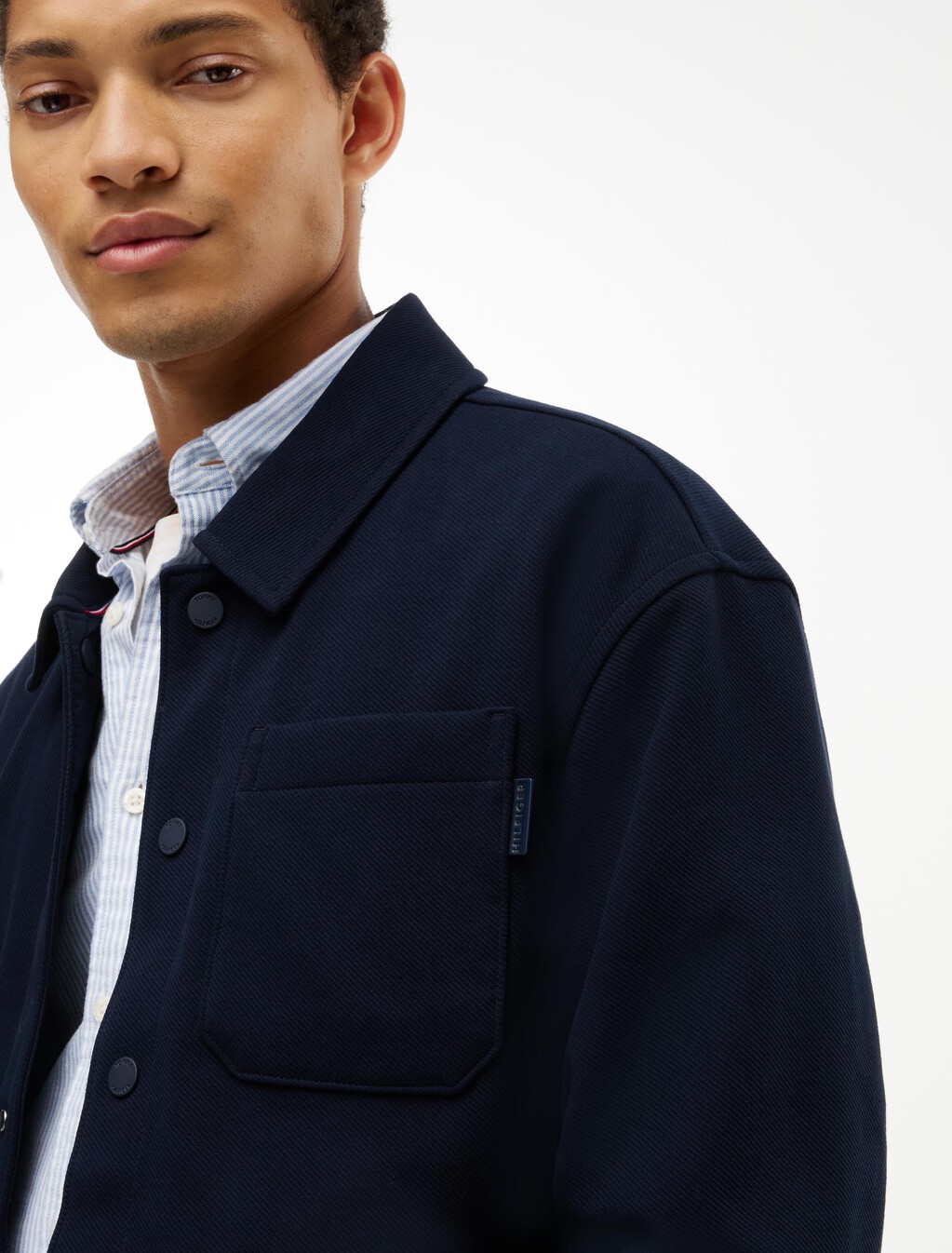Mixed Texture Relaxed Chore Jacket, Navy Blue, hi-res