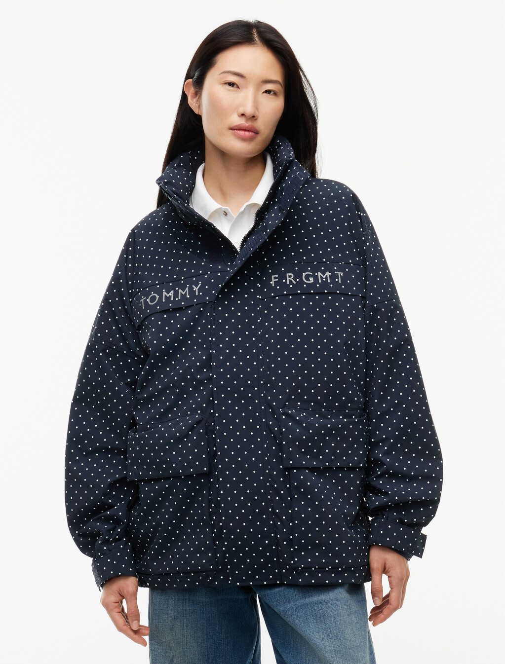 Polka Dot Field Jacket, Navy Blue Polka Dot, hi-res