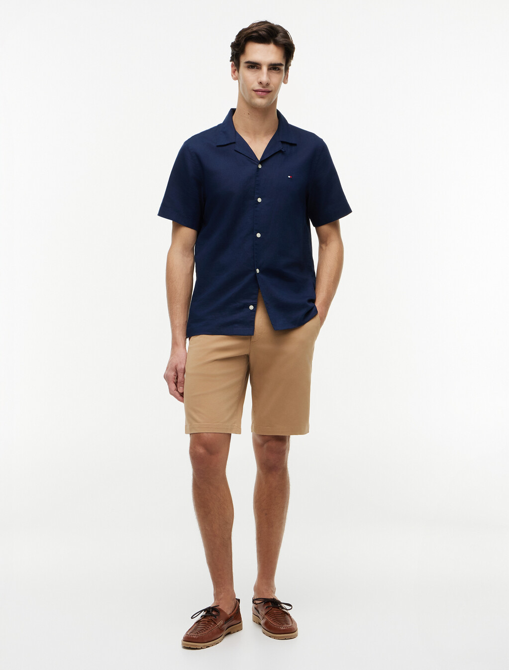 Regular Fit Linen Blend Short Sleeve Shirt, Carbon Navy, hi-res