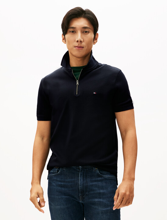Mercerized Pique Zip Up Polo
