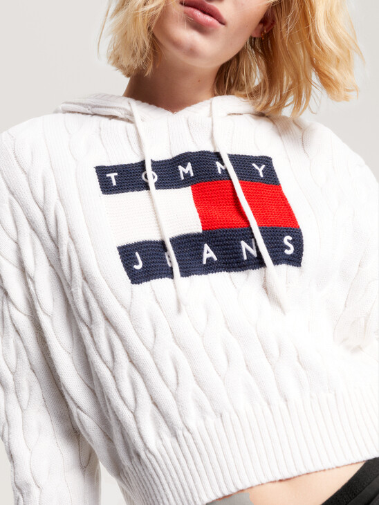 Cropped Cable Knit Flag Badge Hoody