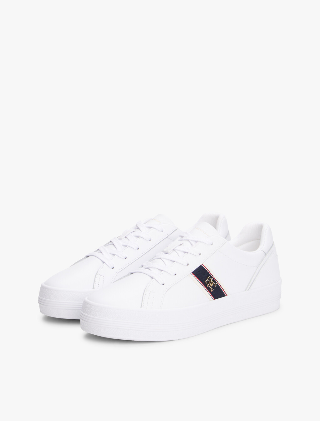 Webbing Vulcanized Leather Sneaker, White, hi-res