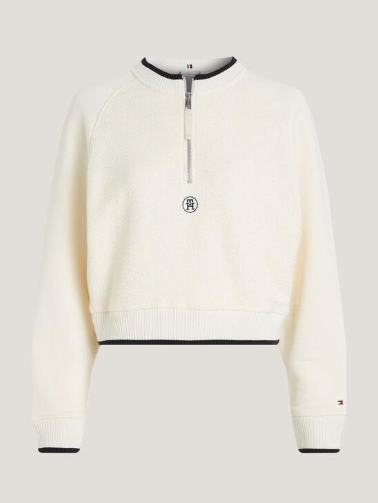 TH Monogram Textured Half-Zip Cropped Sweatshirt