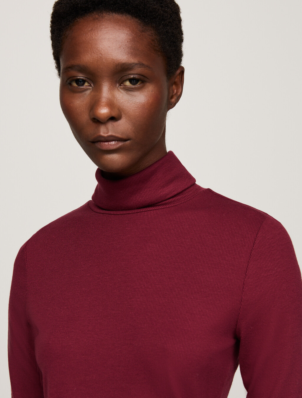 Roll Neck Long Sleeve Slim T-Shirt, Deep Rouge, hi-res