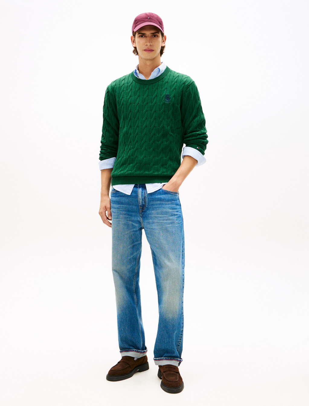 Cable Knit Crest Sweater, Ornamental Green, hi-res