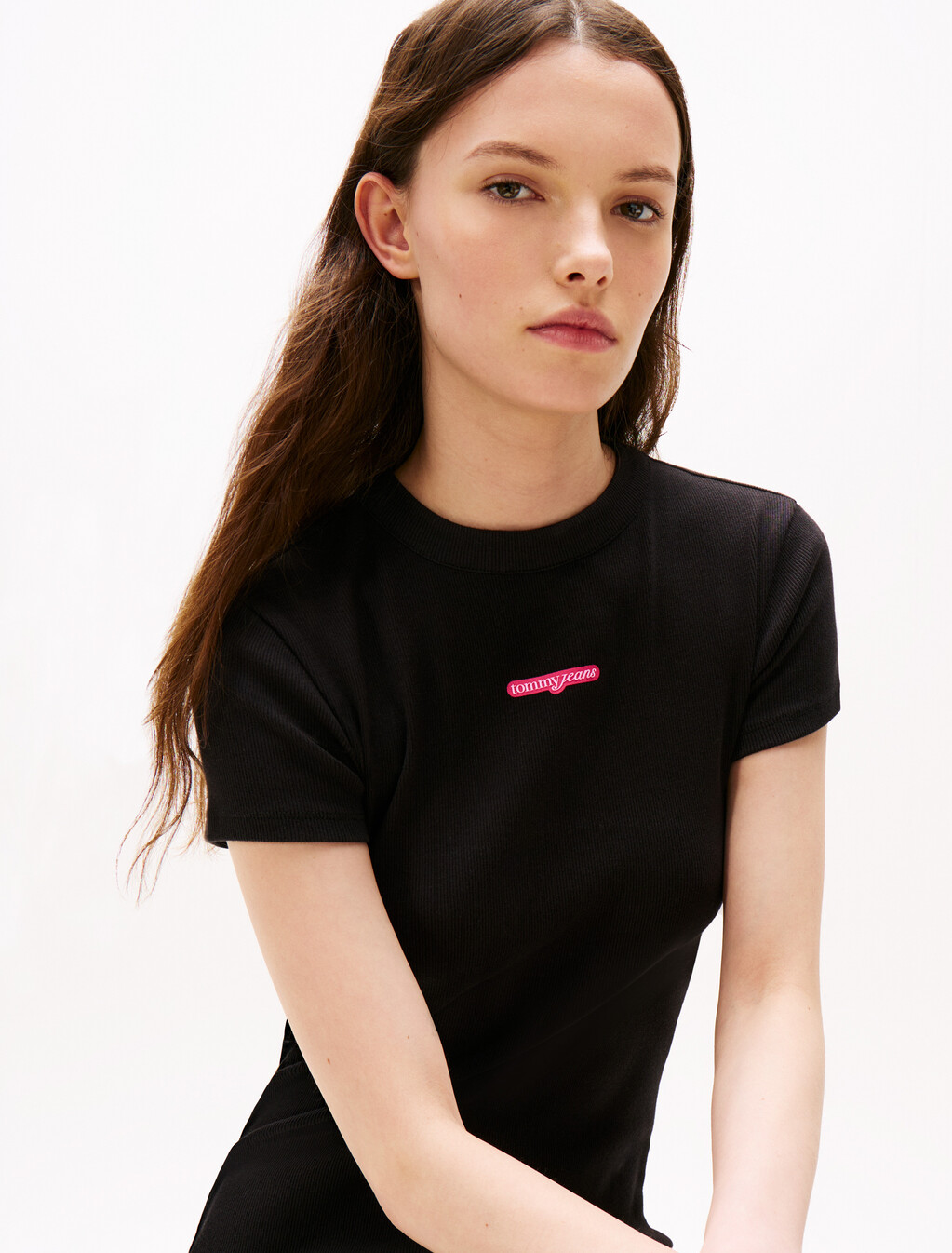 Script Logo Rib Knit Mini Dress, Black, hi-res