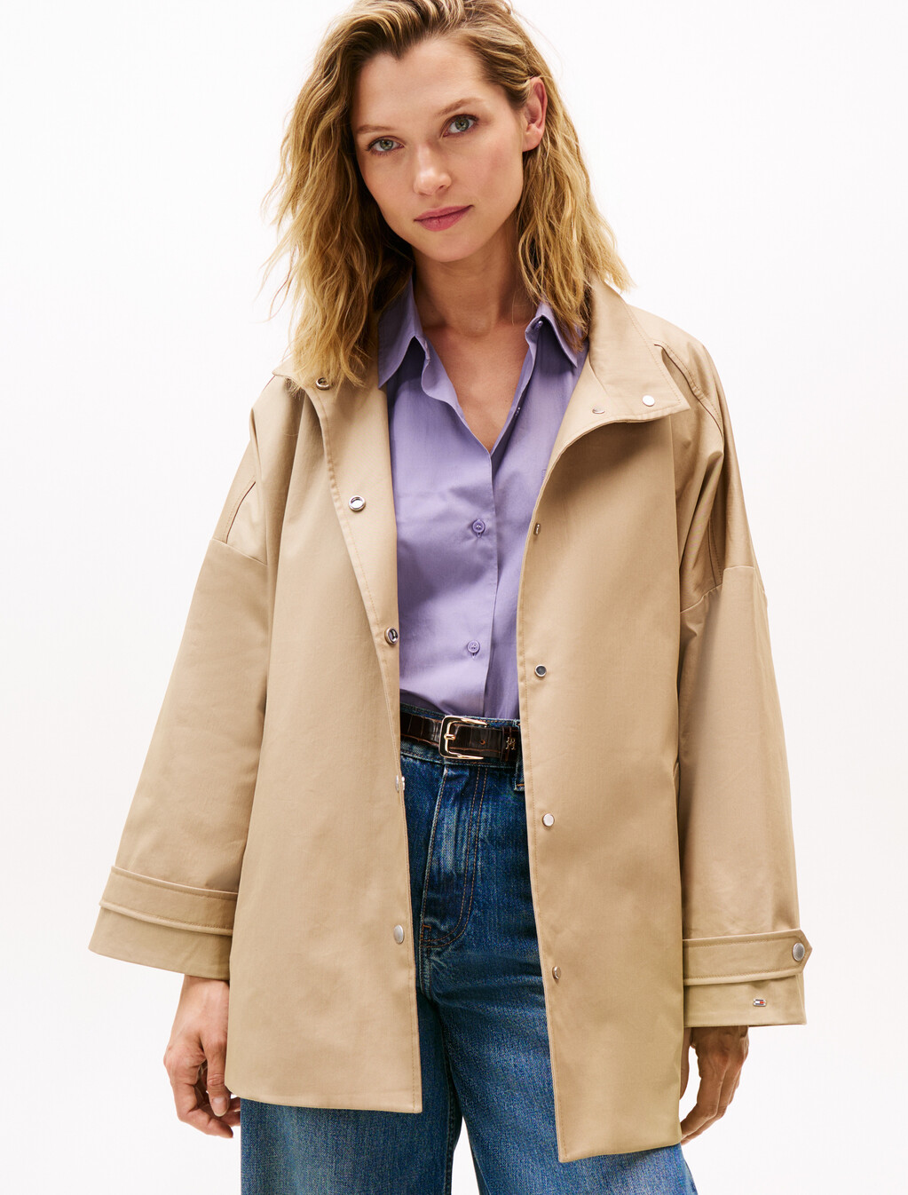 Water Repellent Oversized Car Coat, Beige, hi-res