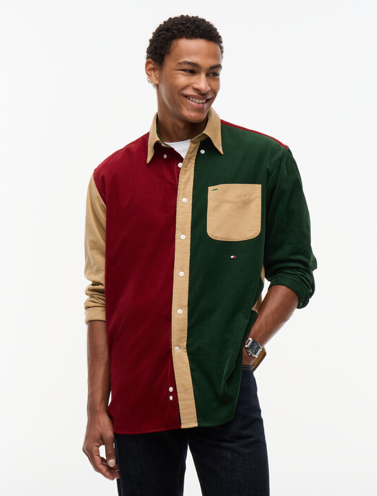 Oversized Fit Colour-Blocked Corduroy Shirt