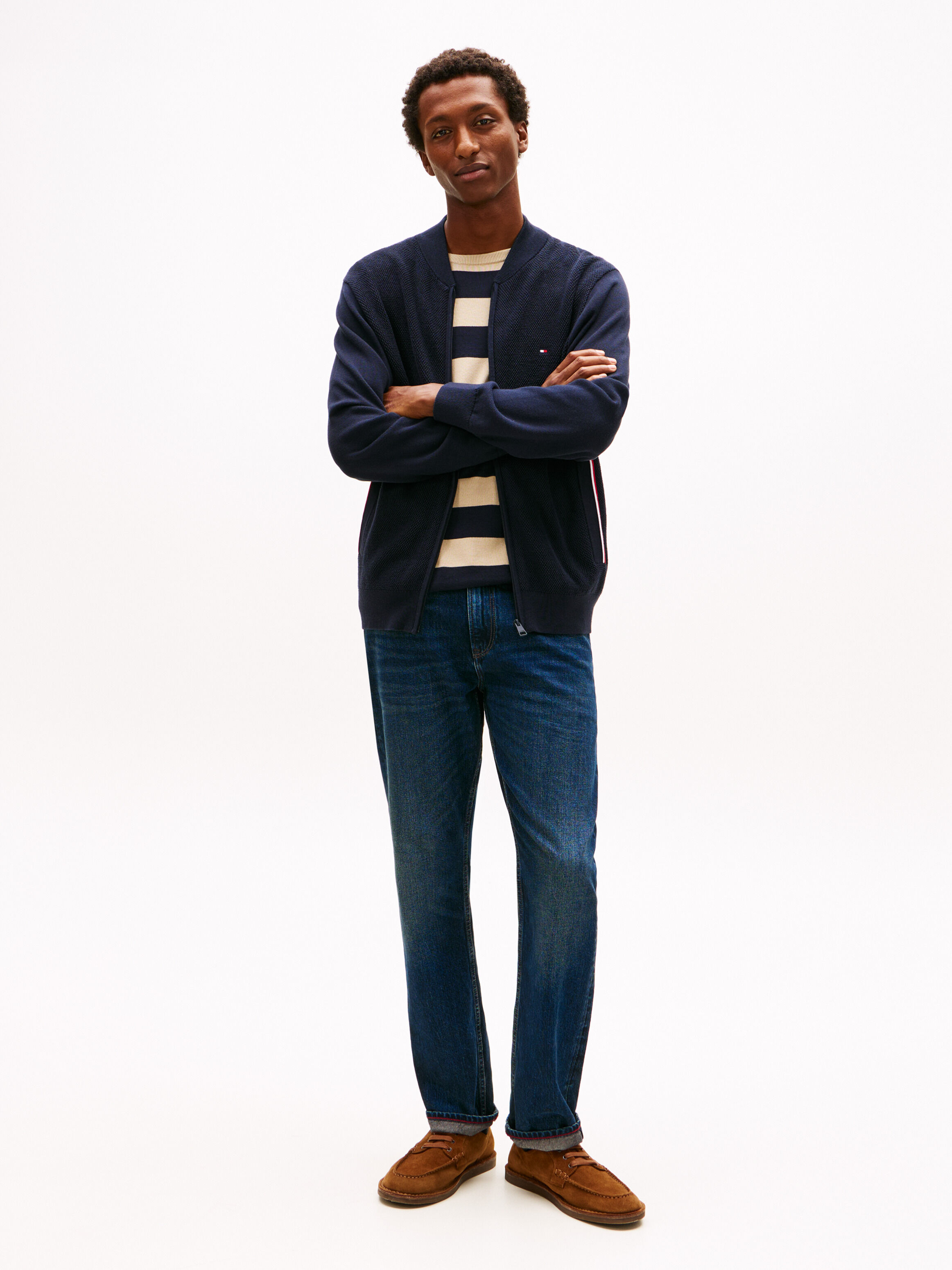 Textured Zip Through Bomber Jacket | blue | Tommy Hilfiger Singapore