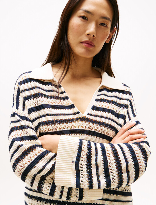 Crochet Relaxed Polo Sweater
