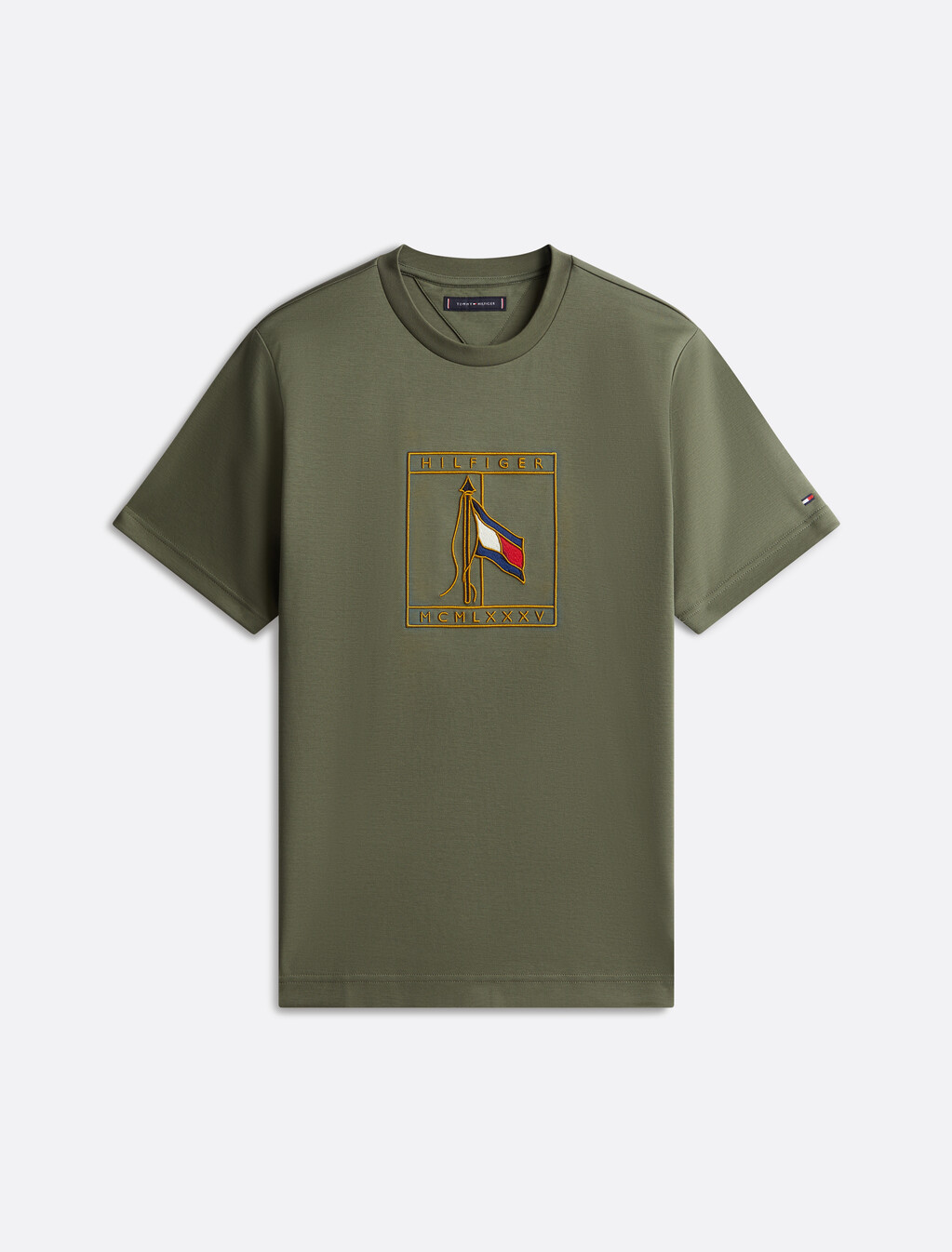 Flag Icon Embroidery Interlock T-Shirt, Battle Green, hi-res