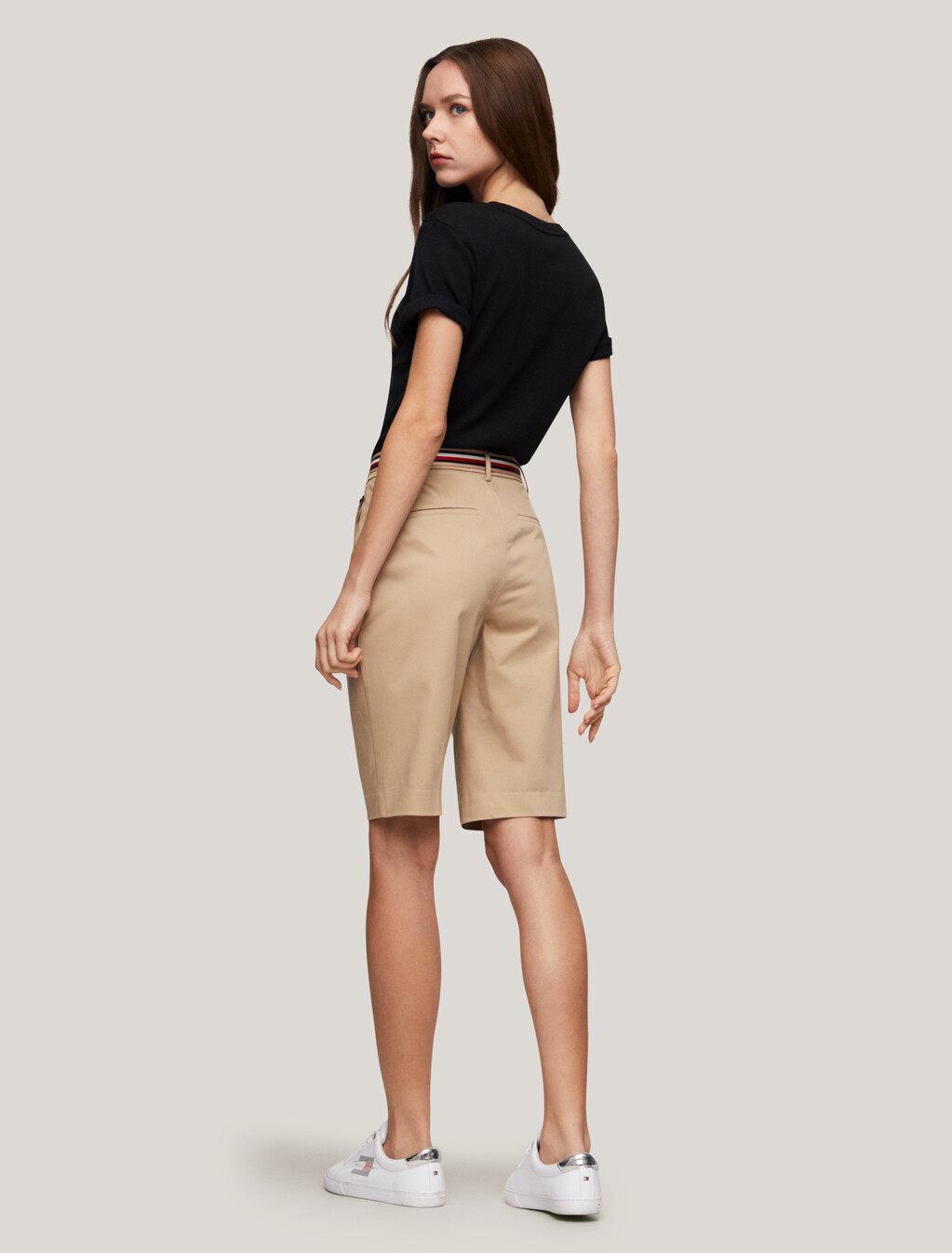 Flag Embroidery Ribbed Slim T-Shirt, Black, hi-res