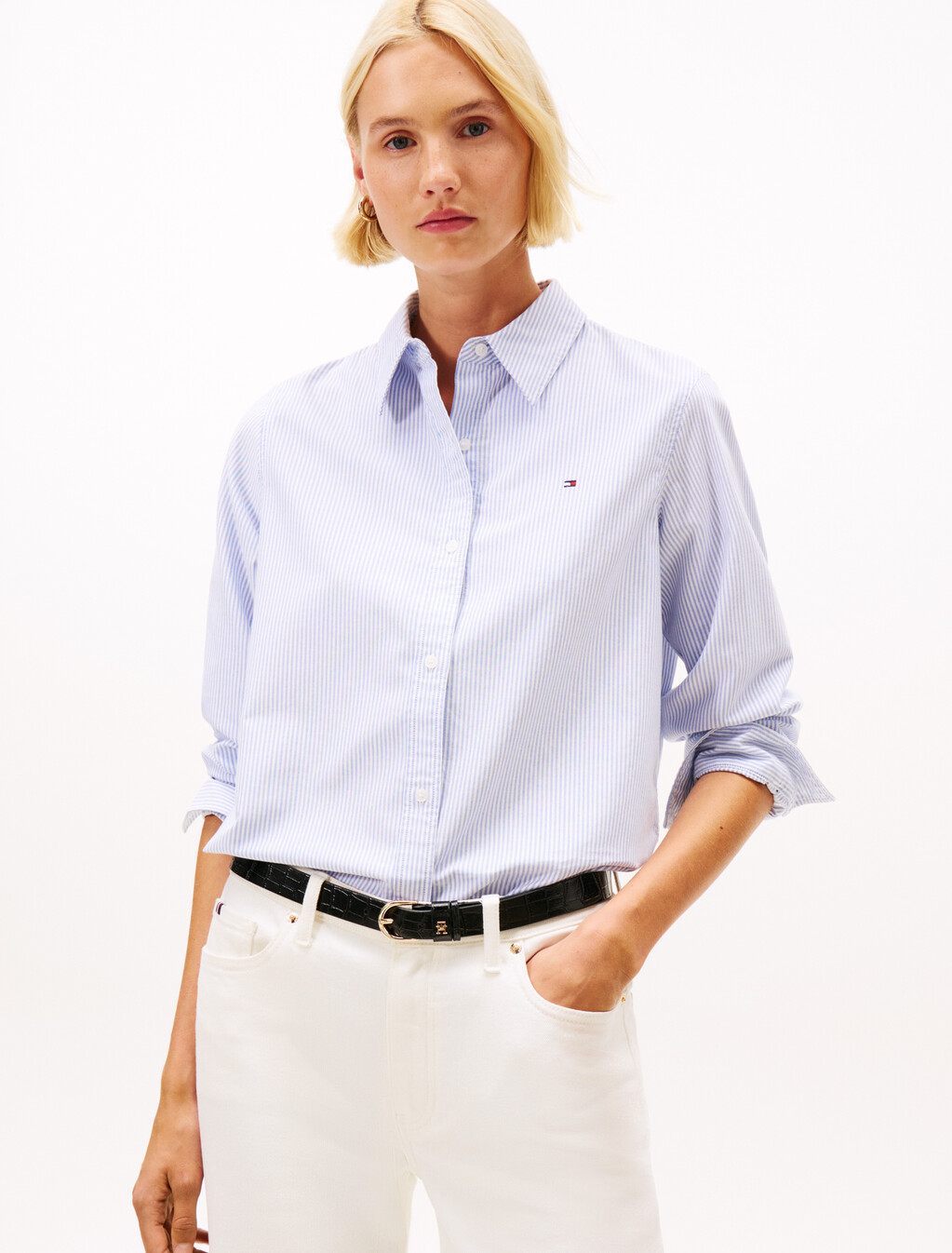Relaxed Fit Flag Embroidery Oxford Shirt, Classic Ithaca Stp Mid Blue, hi-res