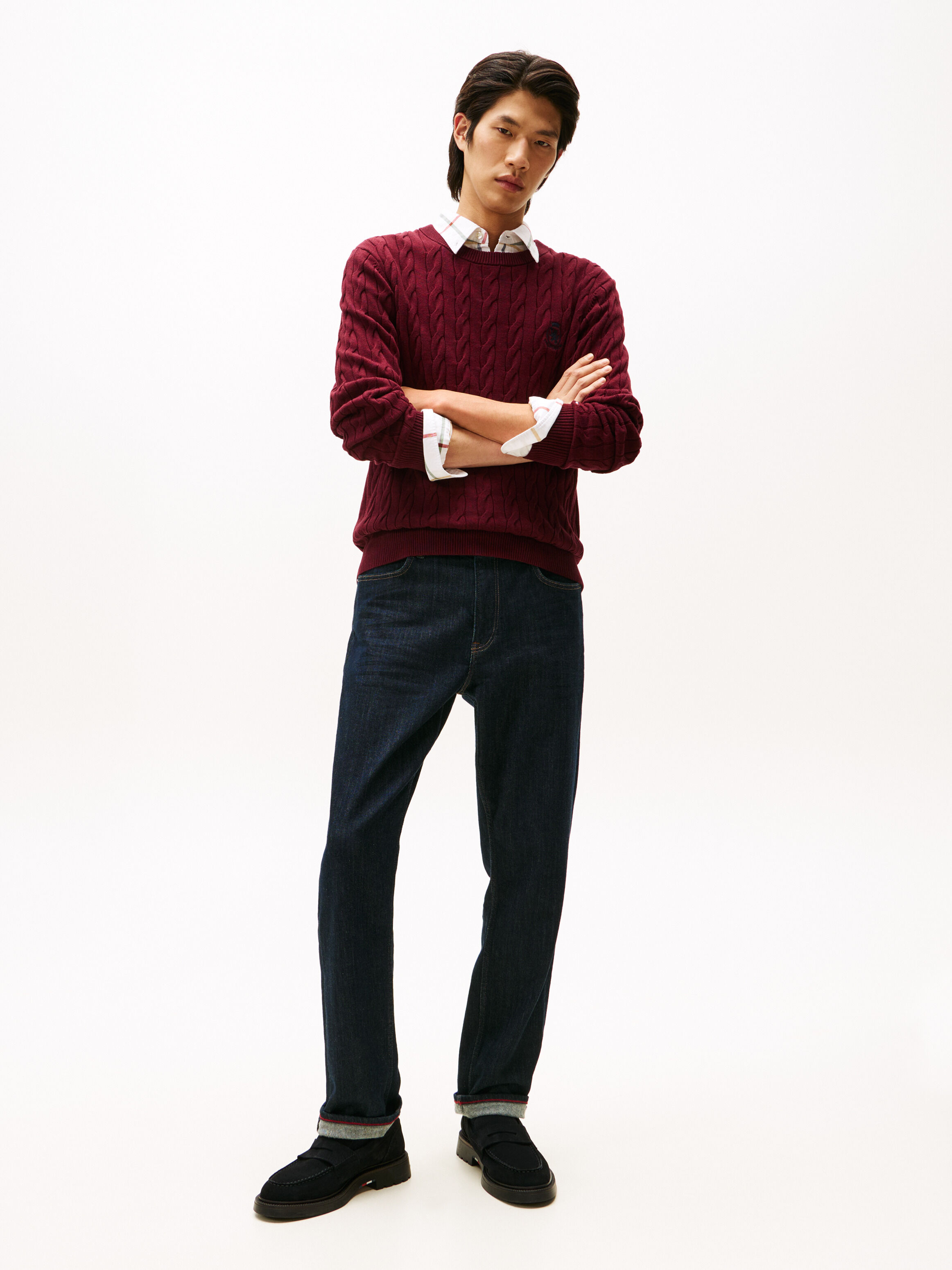 Cable Knit Crest Sweater | red | Tommy Hilfiger Singapore
