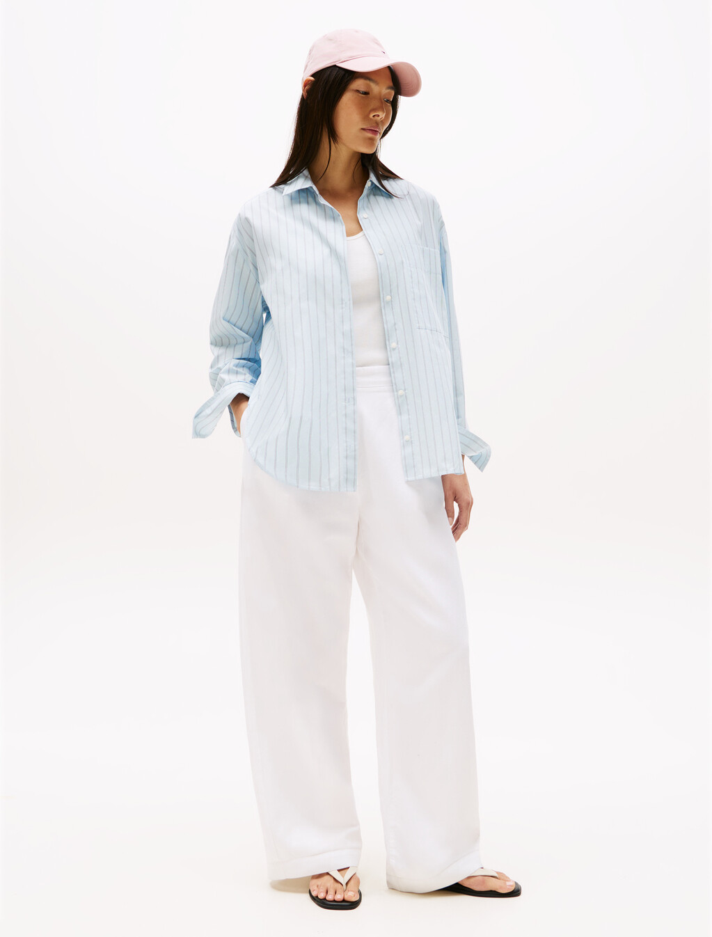 Asia Fit Poplin Easy Shirt, Textured Thin Stp/ Breezy Blue, hi-res