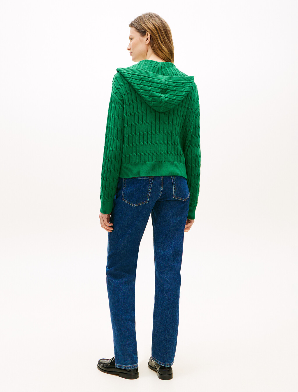 Cable Knit Zip Thru Hoodie, Nouveau Green, hi-res
