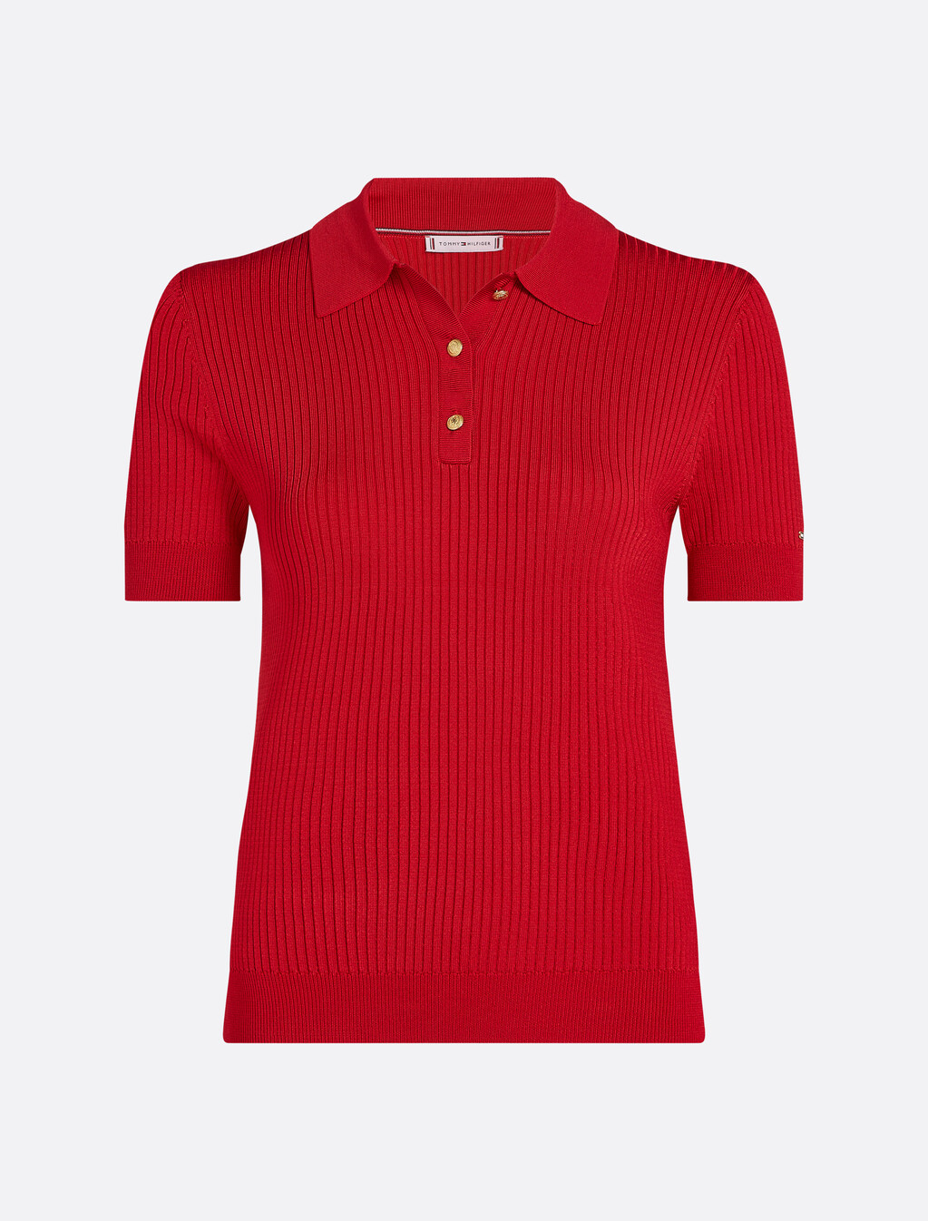 Rib Knit Slim Polo, Primary Red, hi-res