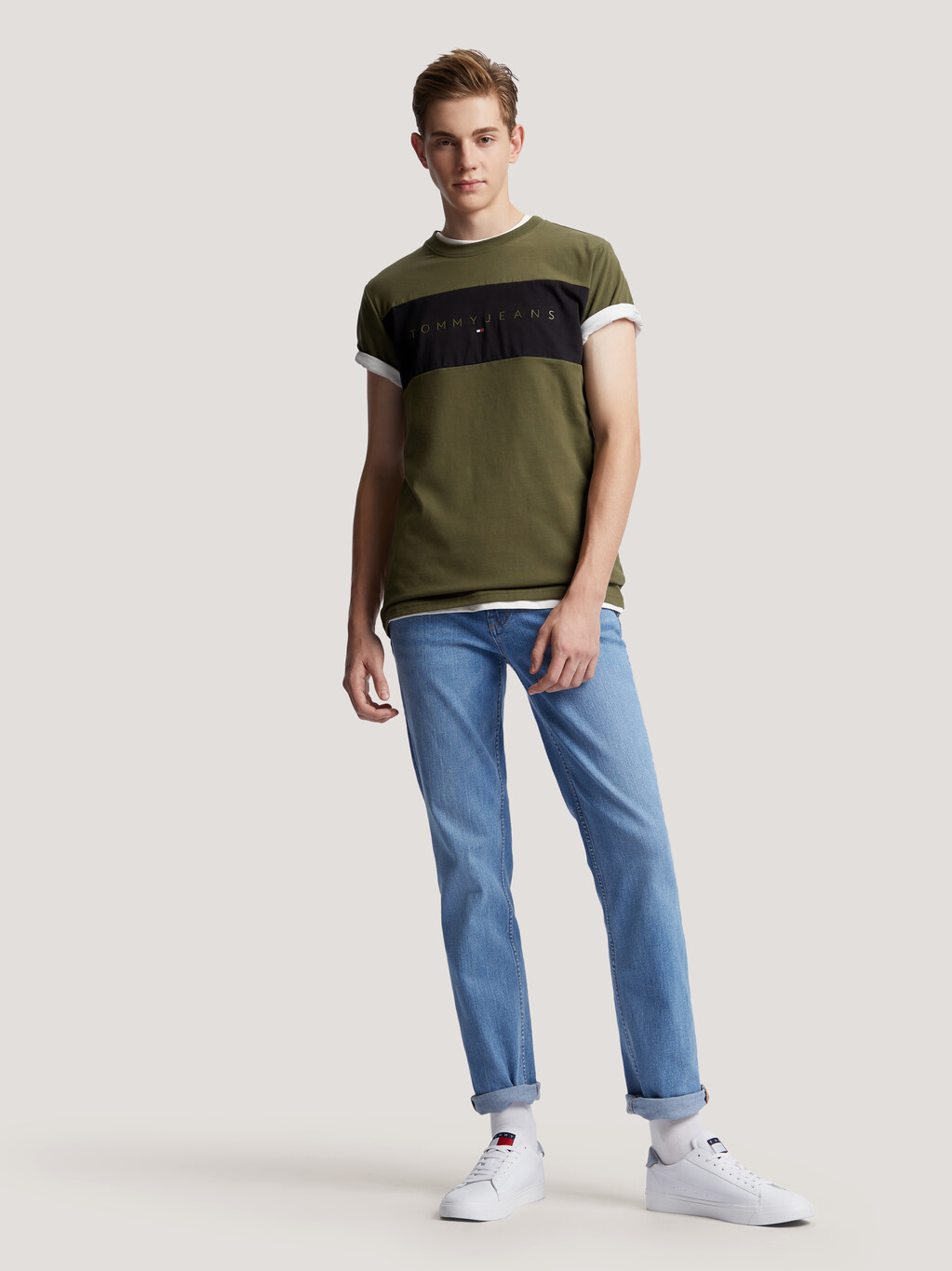 Color Block Regular Fit T-Shirt, Drab Olive Green, hi-res