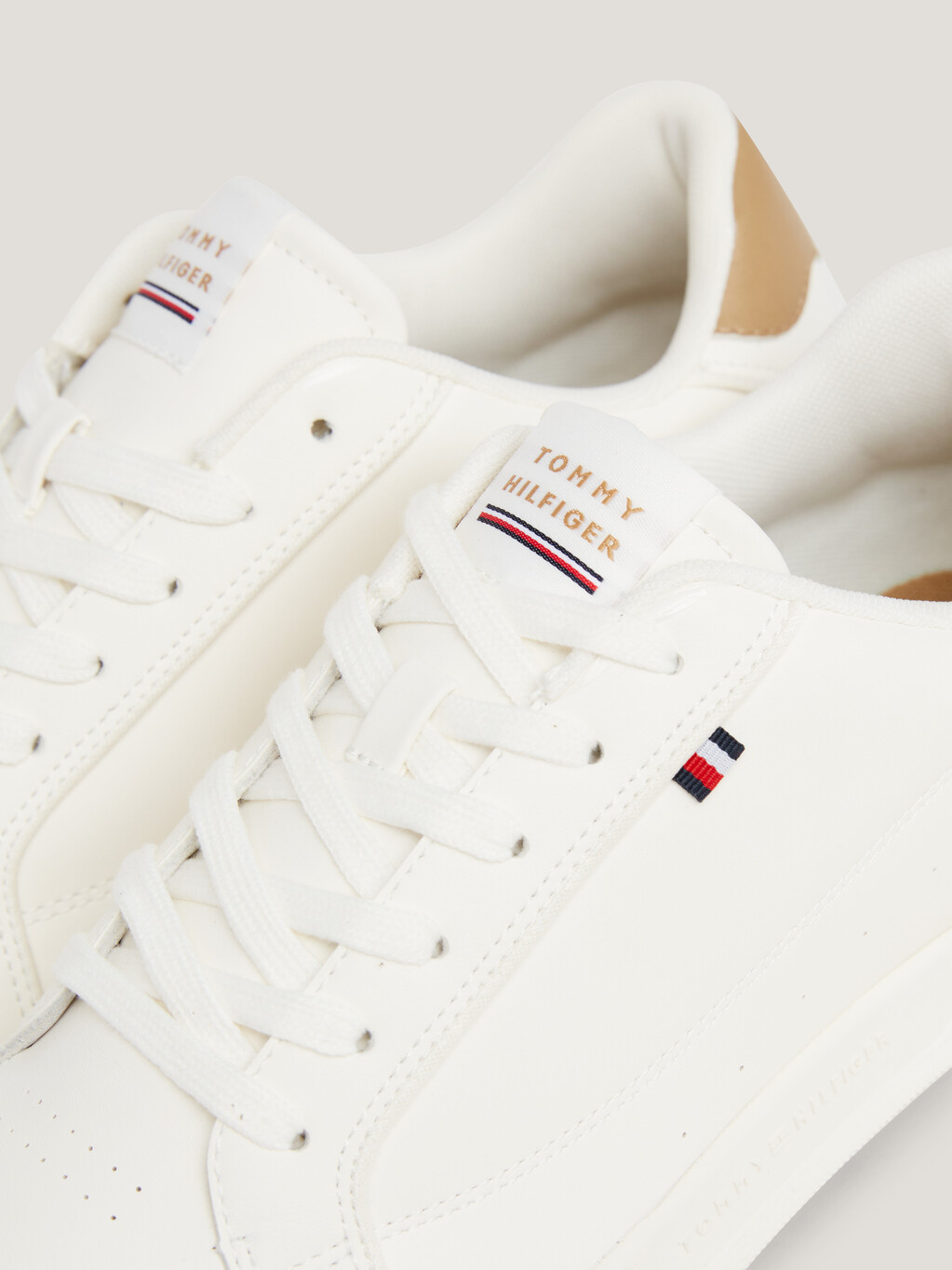 Low Top Cupsole Leather Lace-Up Trainers, Ancient White, hi-res