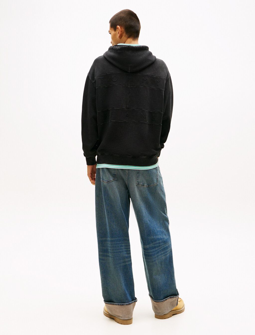 Overdyed Back Flag Badge Relaxed Hoody, Black, hi-res