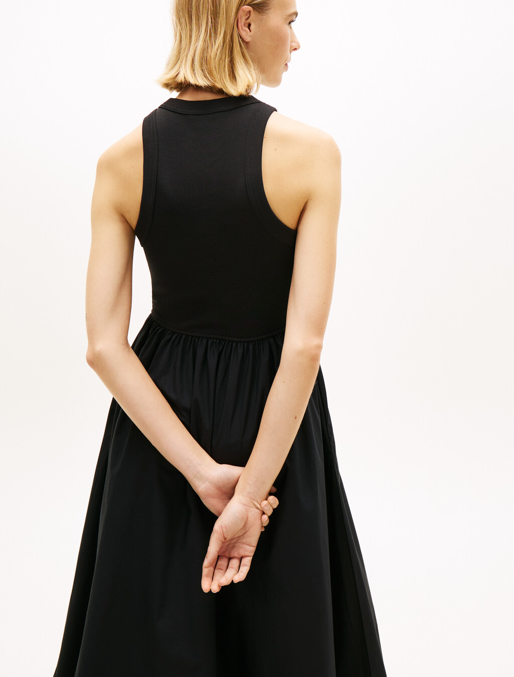 Slim Poplin Tank Top Maxi Dress, Black, hi-res