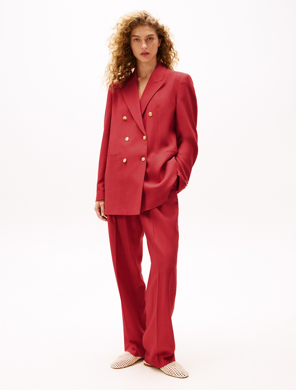 The Sofia Capsule Regular Wide Leg Trousers, Medium Red, hi-res