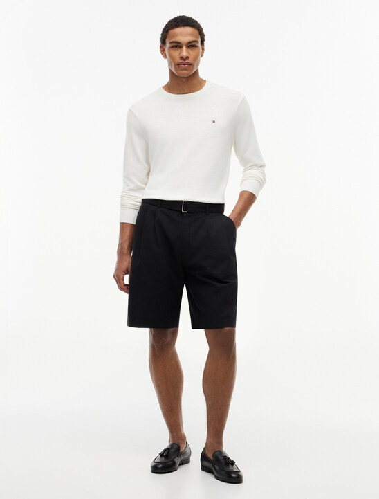 Linen Blend 10" Inseam Belted Chino Shorts