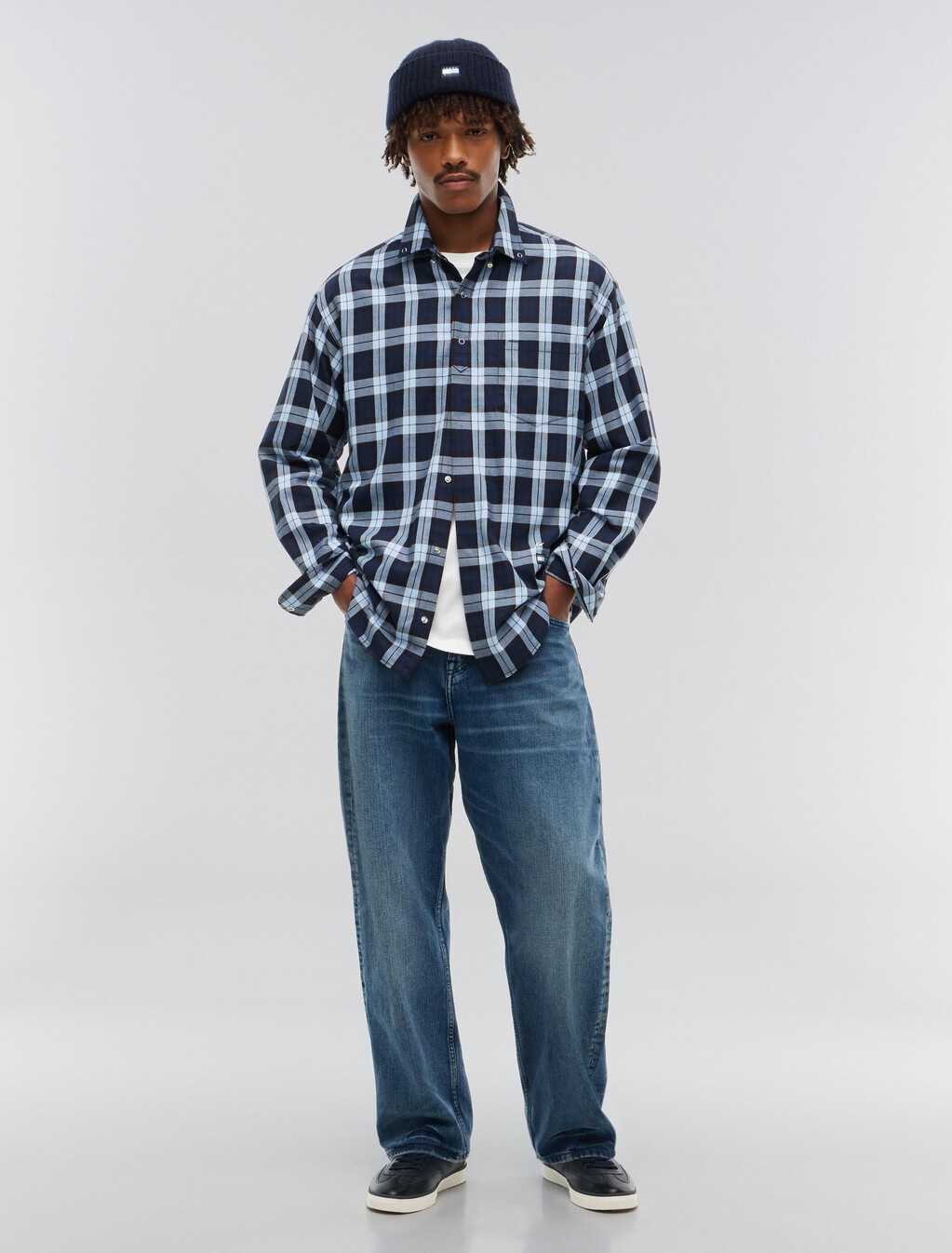 Regular Fit Check Shirt, Navy Blue Check, hi-res