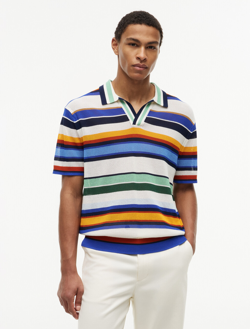 Relaxed Fit Multicolour Stripe Polo Shirt, Regal Blue/ Multi, hi-res