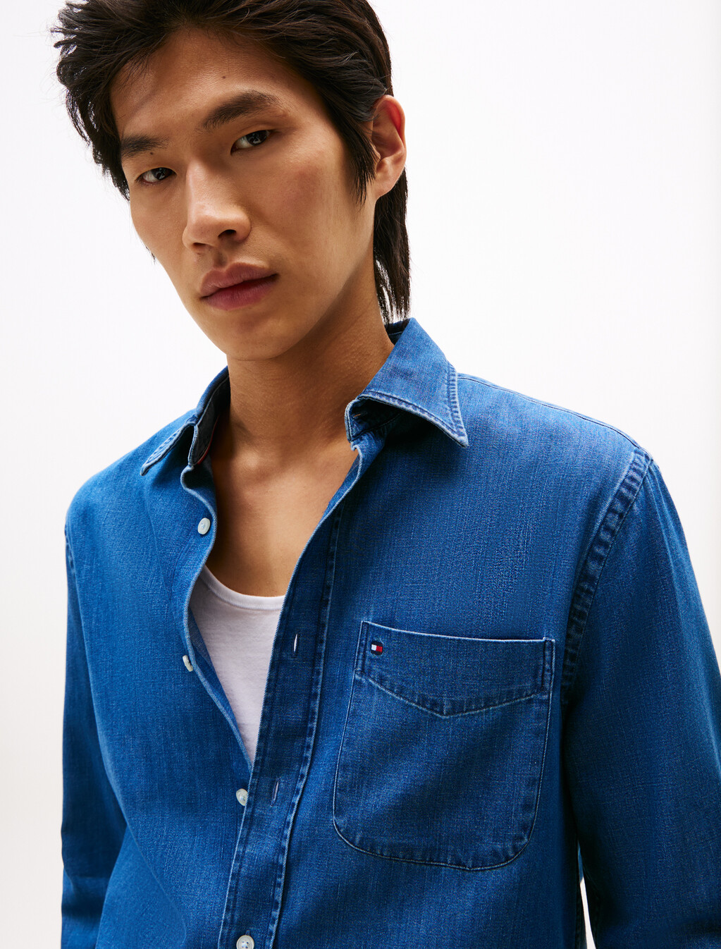 Regular Fit Lightweight Denim Shirt, Mid Blue Denim, hi-res
