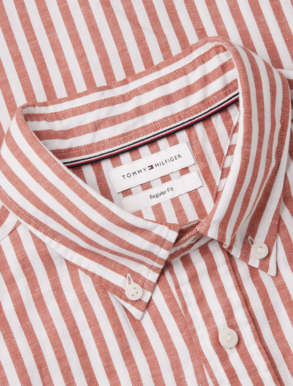 Regular Linen Blend Bengal Stripe Short Sleeve Shirt, Rusty Ochre / Stripe, hi-res