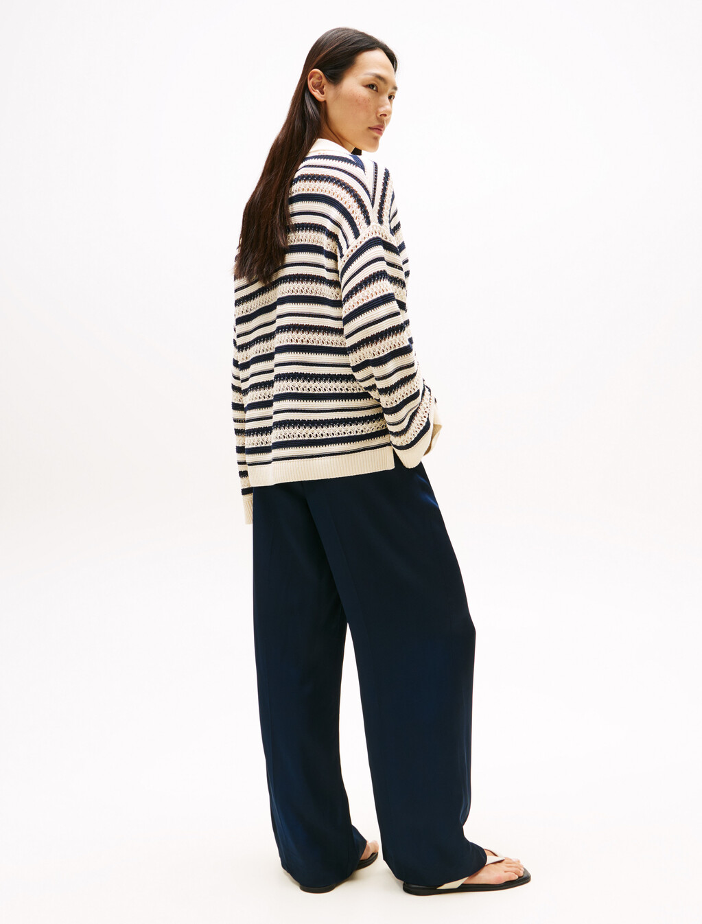 Crochet Relaxed Polo Sweater, Desert Sand Dune/Dark N N Stp, hi-res